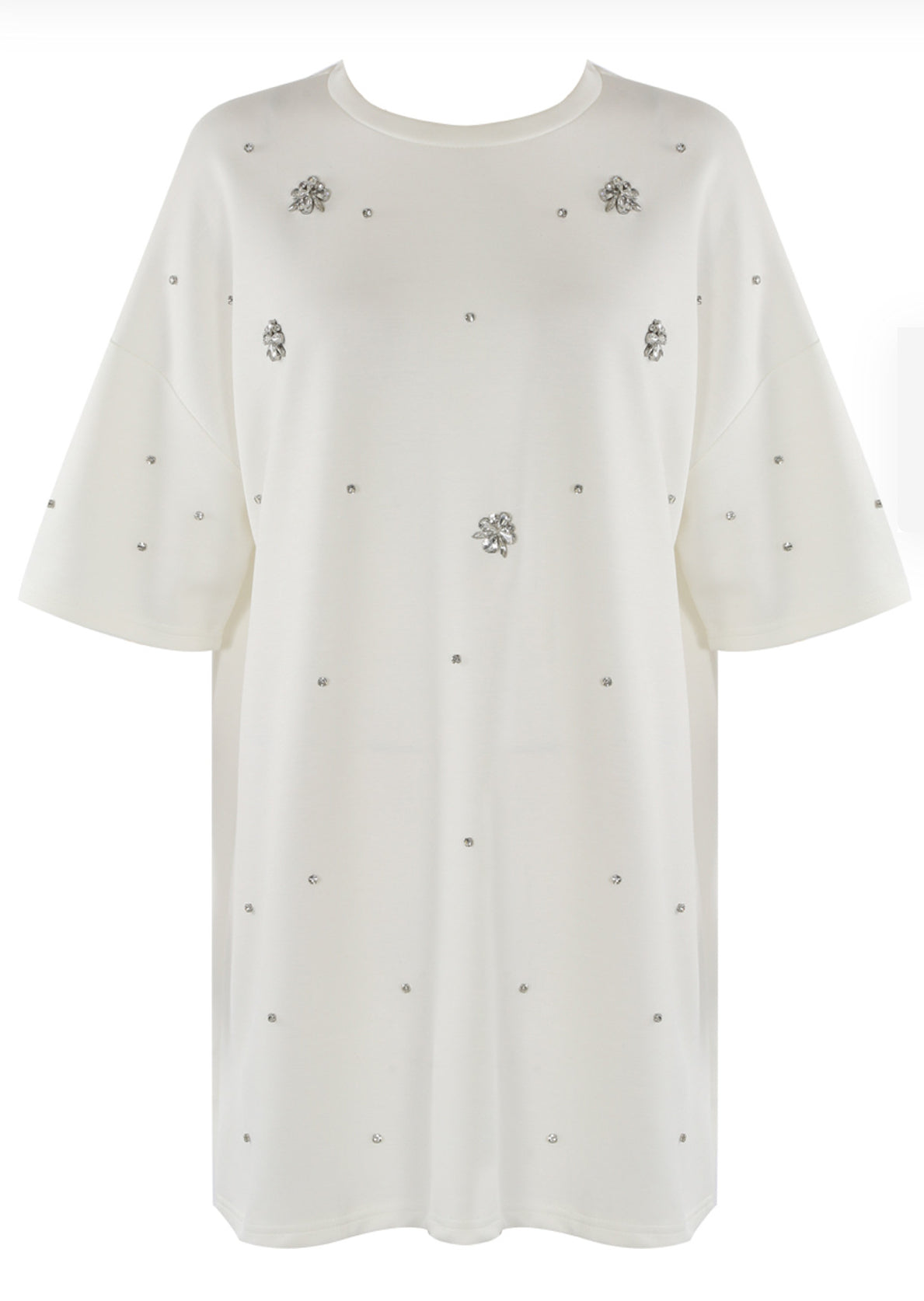 White t-shirt dress with crystal embellishments 
