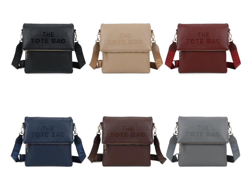 Large crossbody tote bag with flap closure