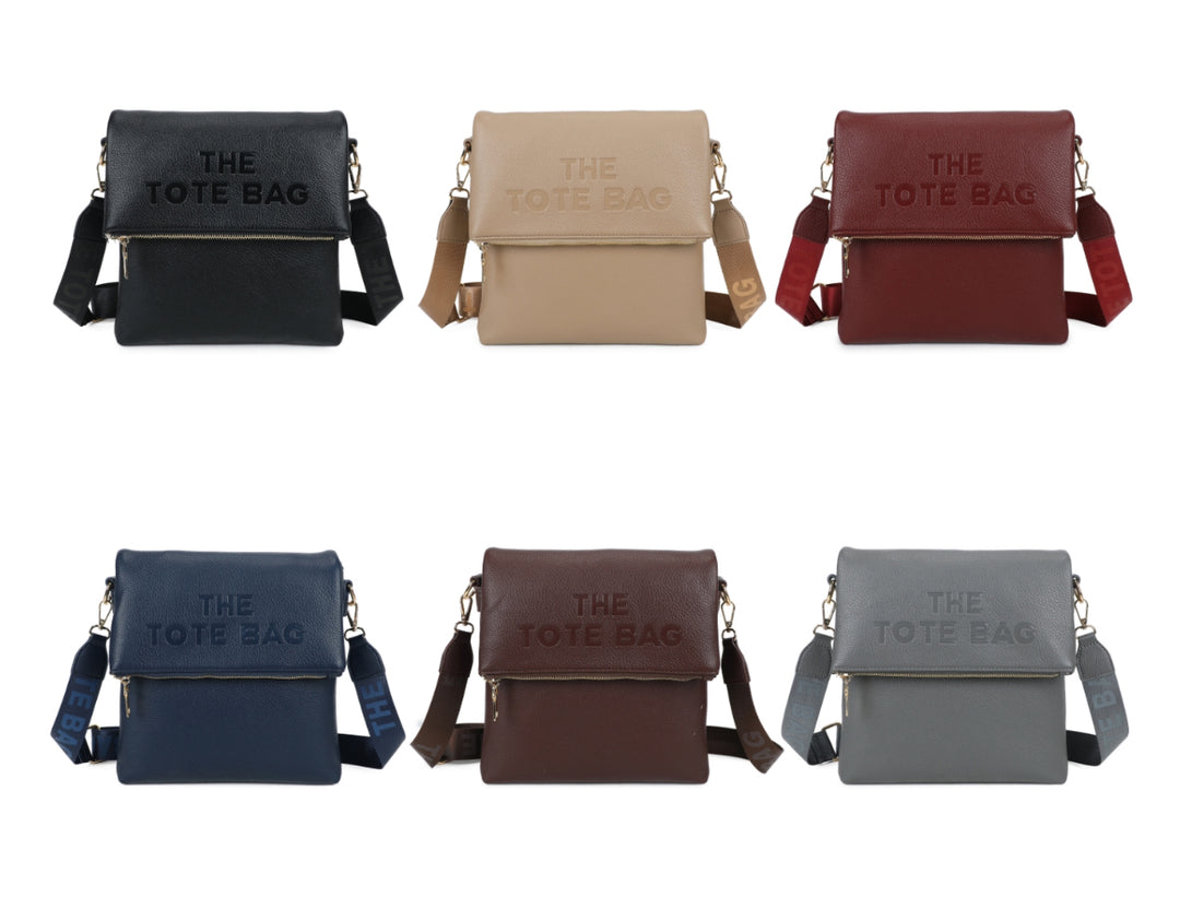 Large crossbody tote bag with flap closure