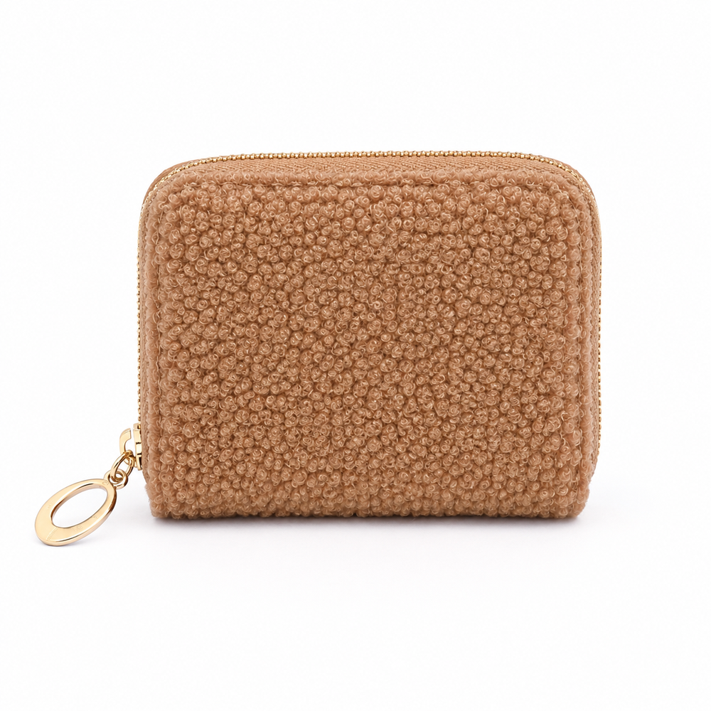 Small teddy fuzzy style light brown purse
