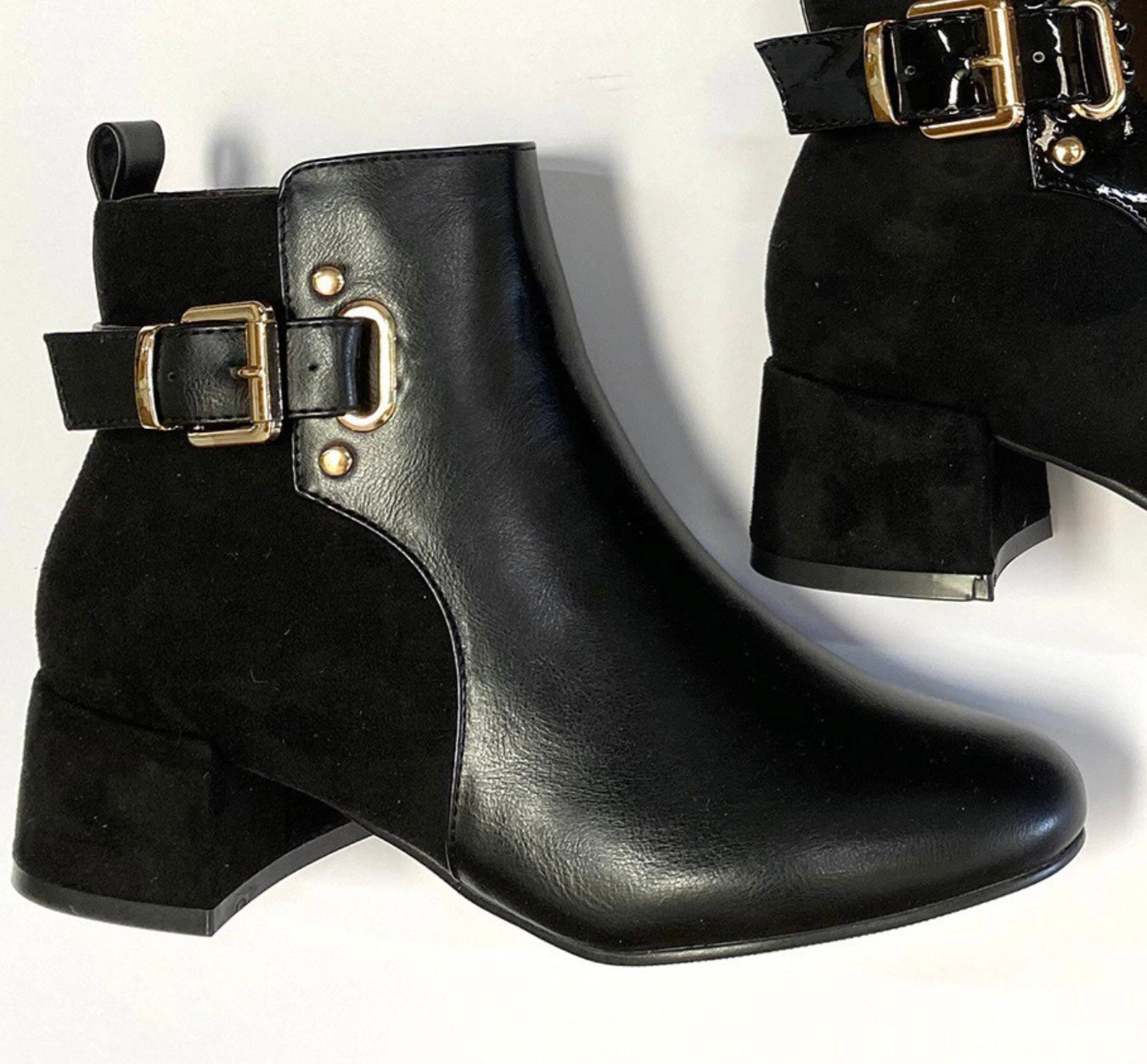 Mix faux suede + leather ankle boot