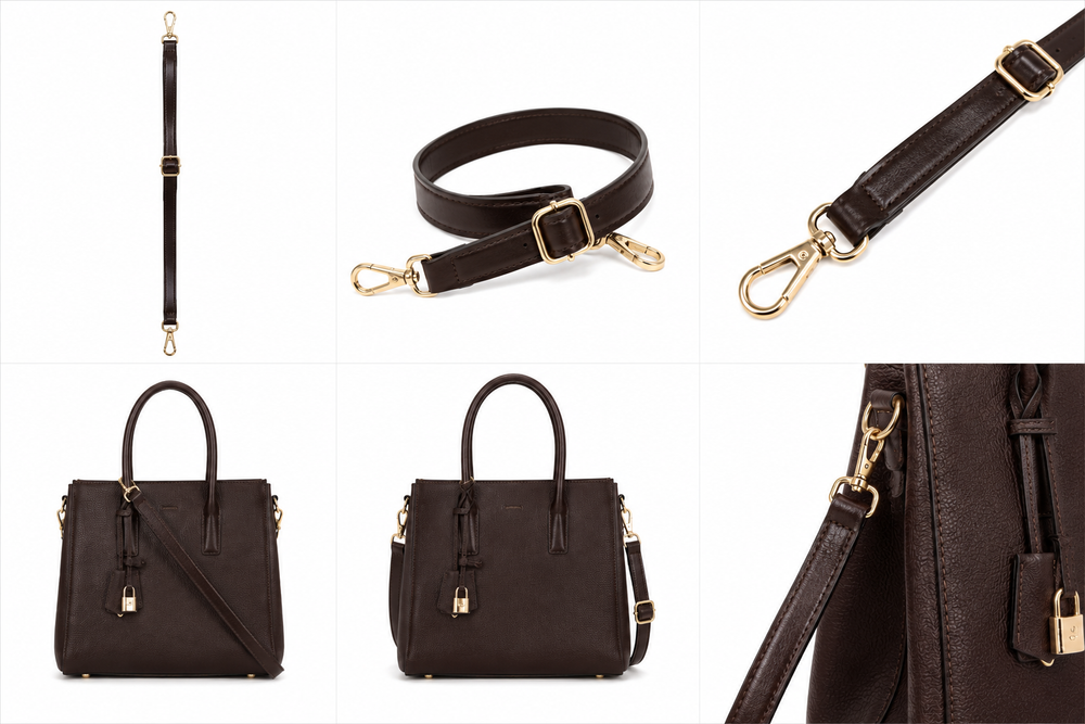 Slim Dark Brown Adjustable Handbag Strap with Gold Hardware