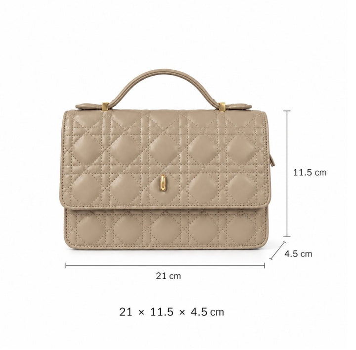 Quilted Top Handle Crossbody Bag with Zip Closure