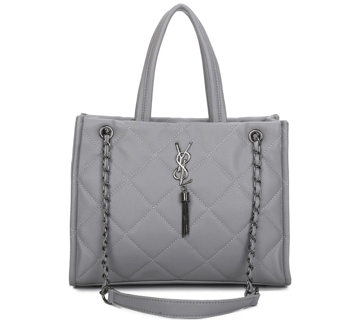 Grey quilted handbag with a chain detail