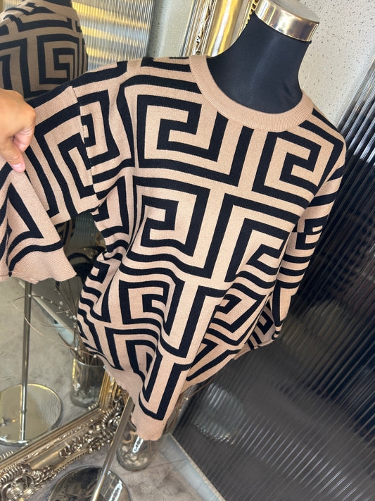 Beige geometric print jumper