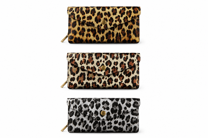 Real leather leopard print purse