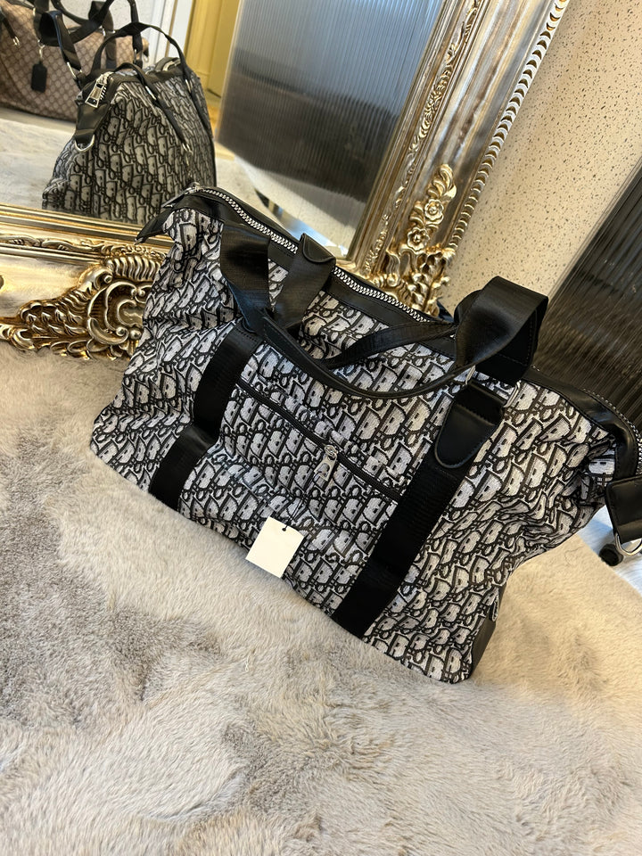 Black letter detail, large holdall luggage travel bag with silver hardware