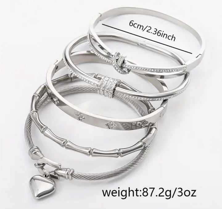 Silver bangle stack set