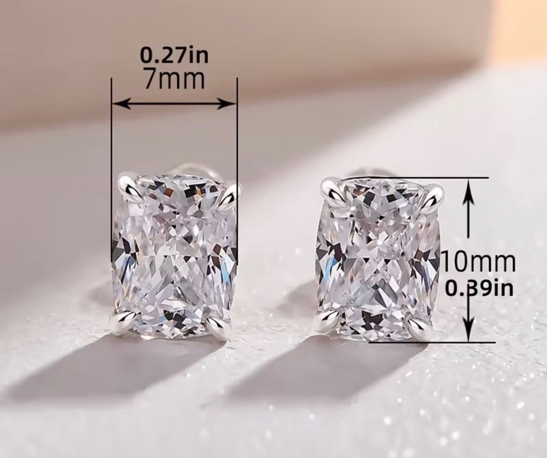 Radiant cut crystal stud earrings sparkling rectangular stone