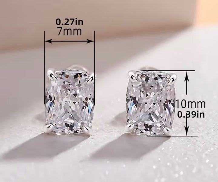 Radiant cut crystal stud earrings sparkling rectangular stone