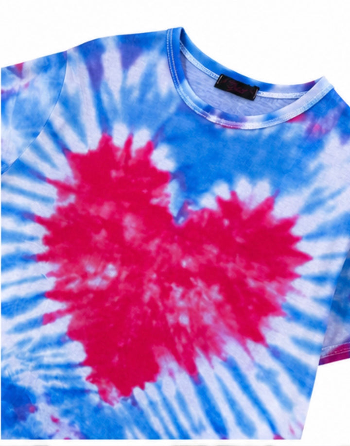 Blue &amp; Pink Tie Dye Heart Oversized T-Shirt