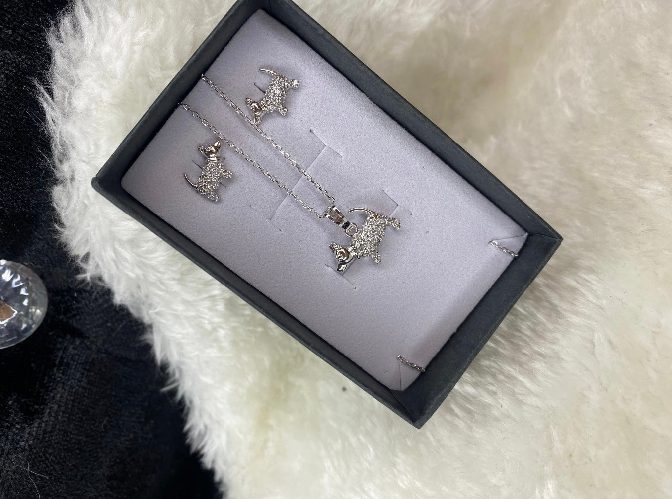 Crystal dog necklace and earring set