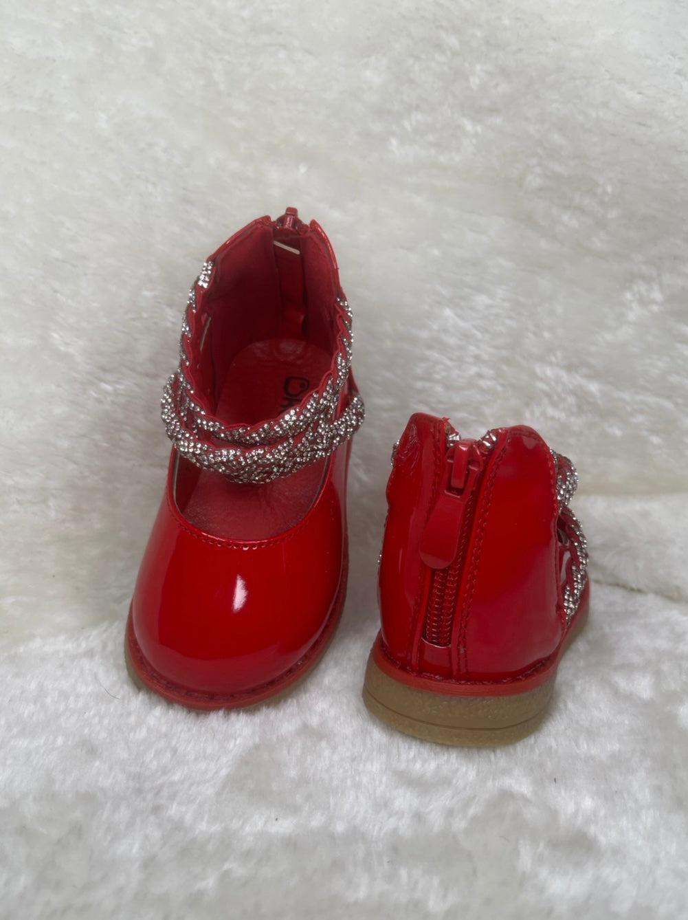 Red patent baby shoes