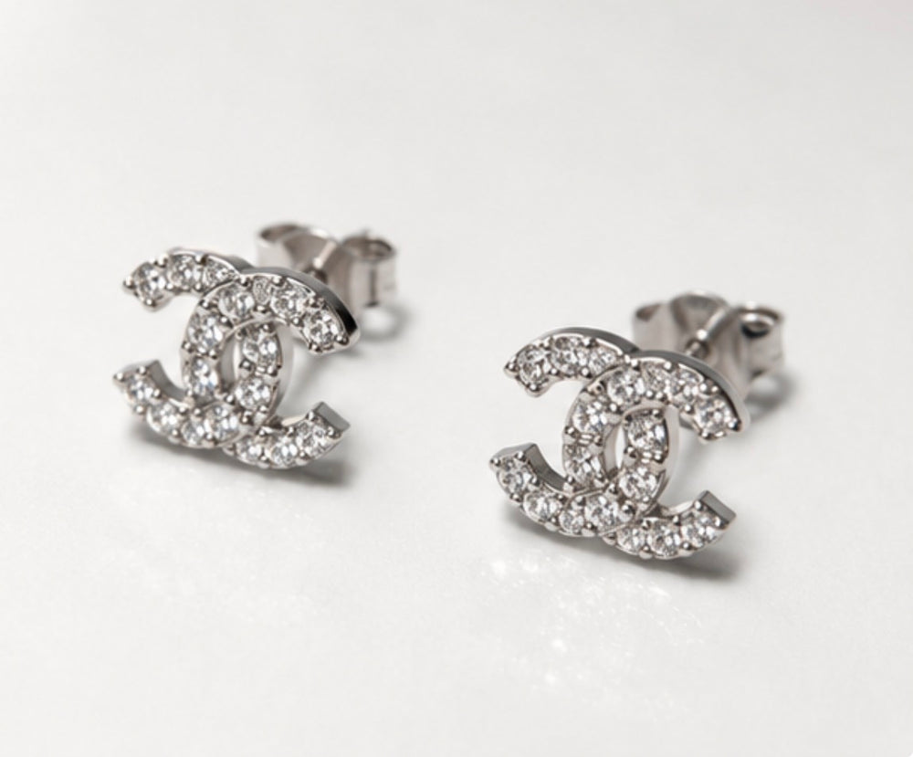 Letter c earrings with crystal detail