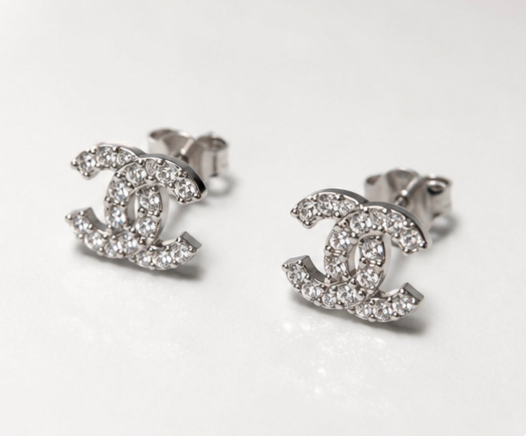 Letter c earrings with crystal detail