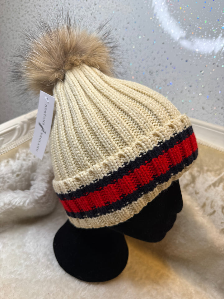 Stripe Hat with Removable Fur Pom Pom