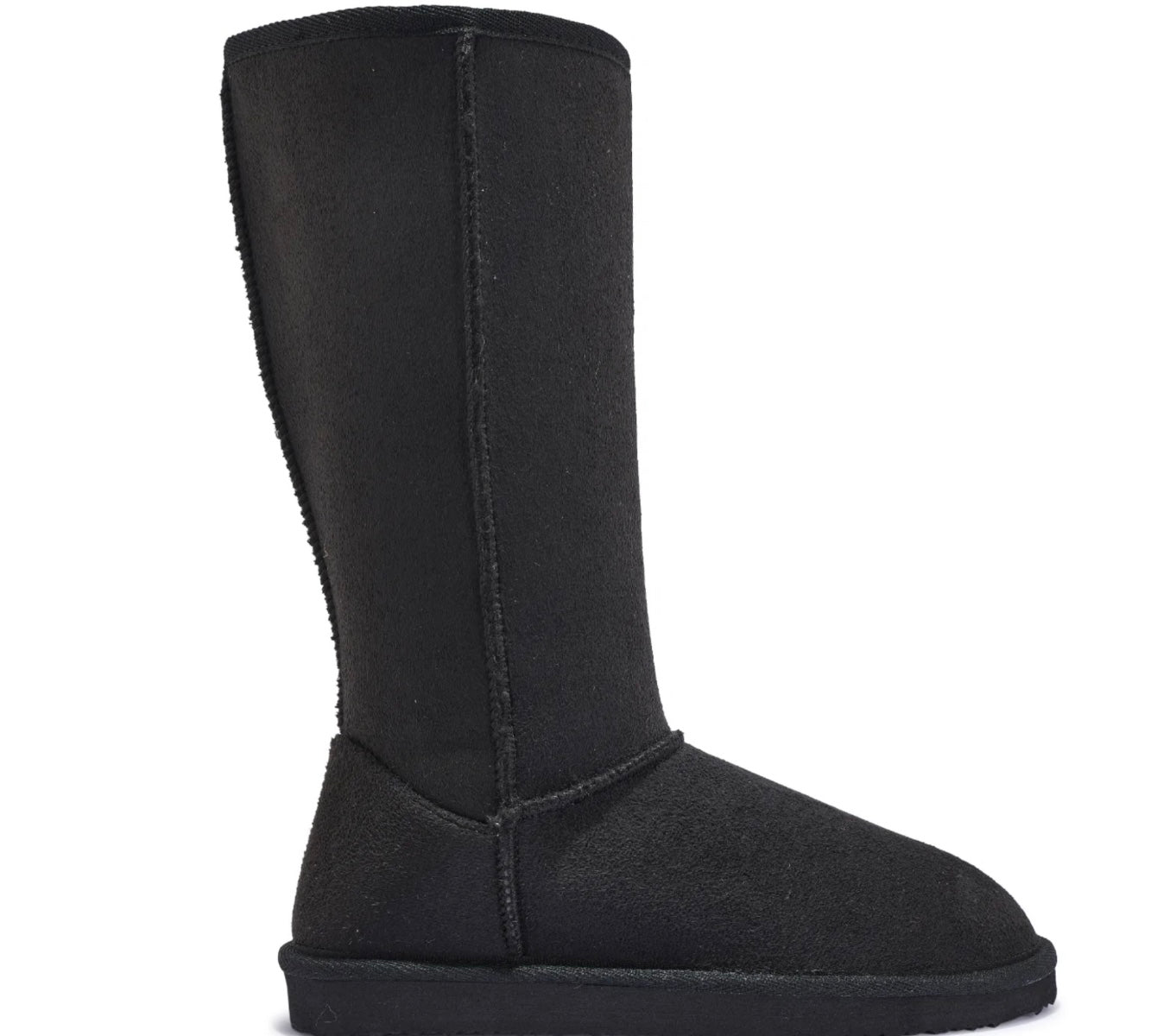 Faux fur lined winter boots, faux suede black, tall or mid length