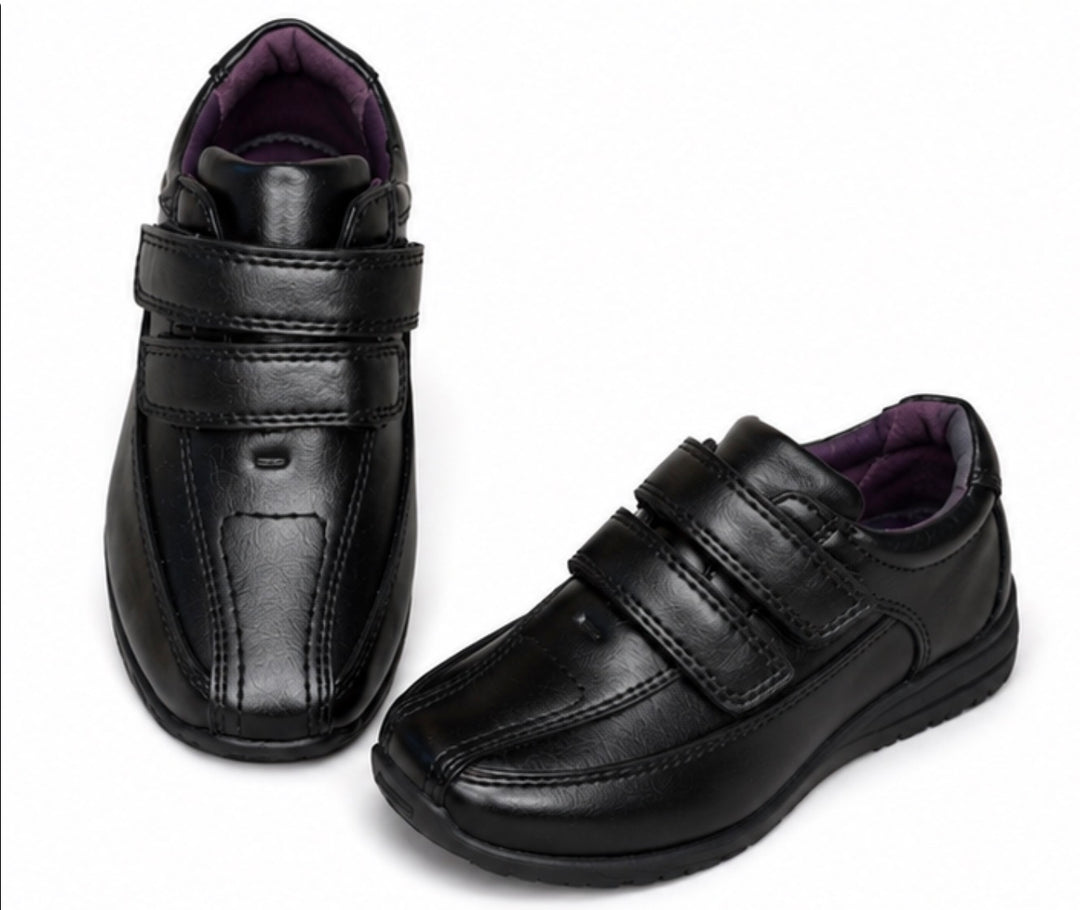 black smart boys school shoes with velcro fastening 