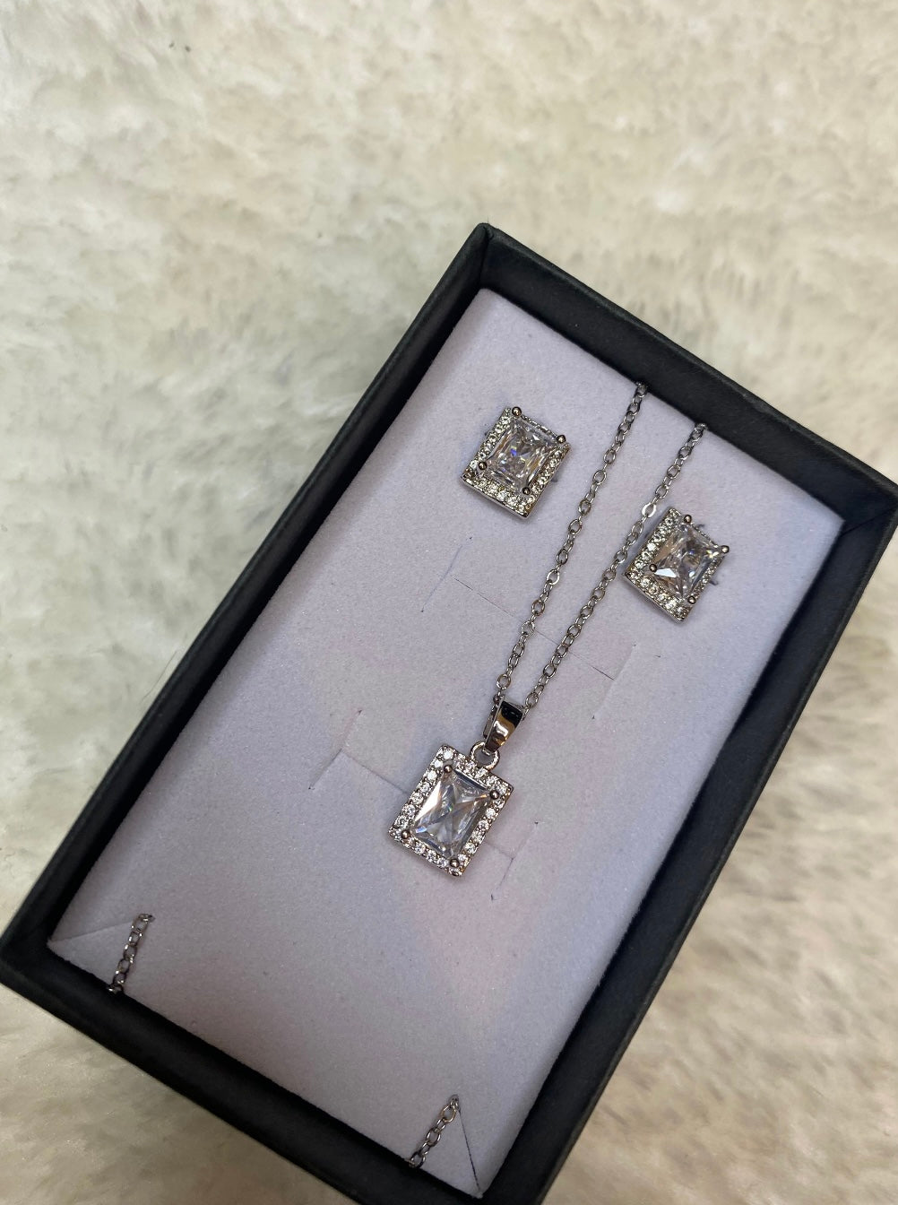 Rectangle crystal necklace and earring set