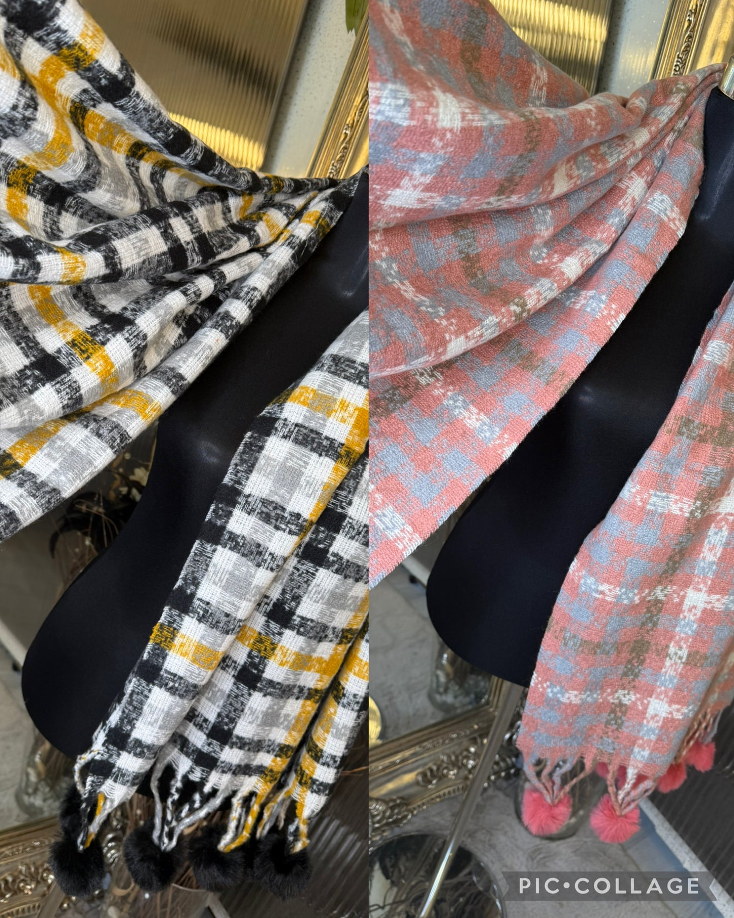 Checked Pom Pom scarf
