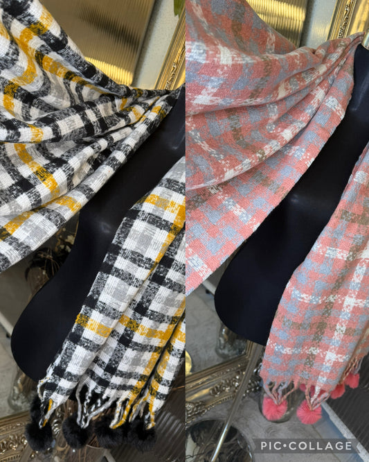 Checked Pom Pom scarf