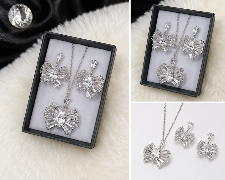 Silver crystal statement necklace and matching earring set 
