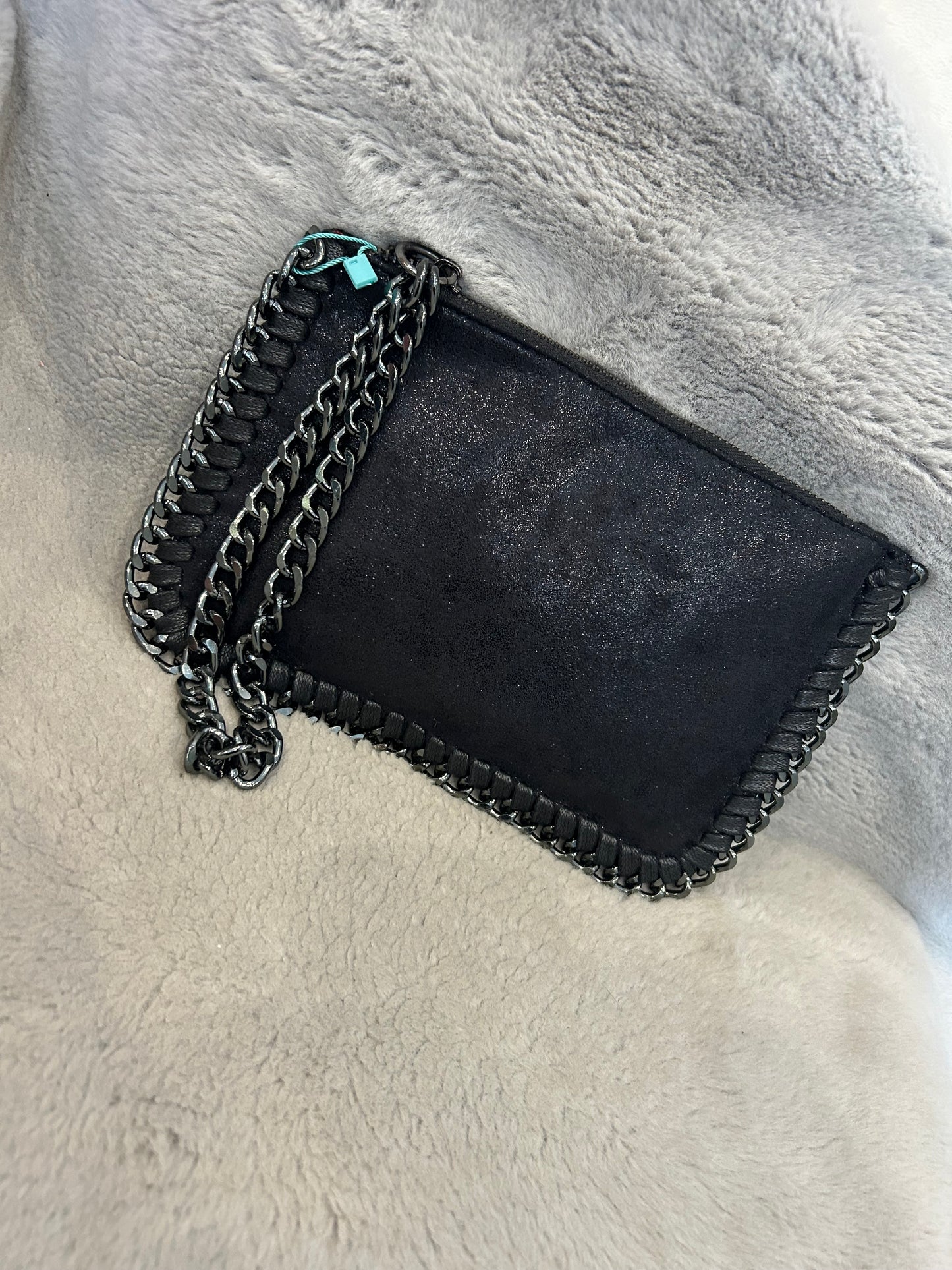 Black velvet chain clutch bag