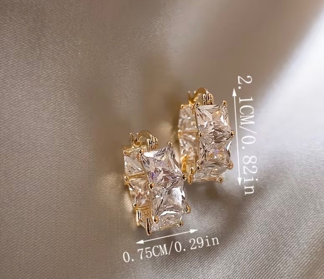 Princess cut crystal hoop earrings with sparkling square stones