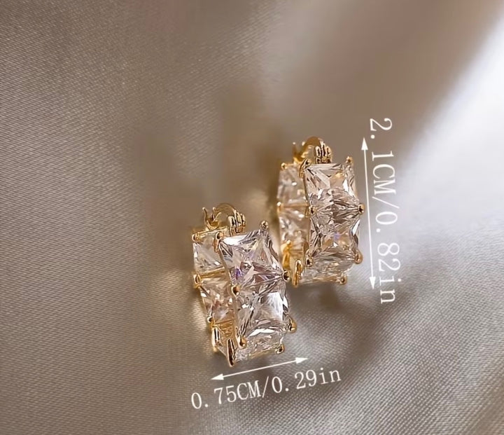 Princess cut crystal hoop earrings with sparkling square stones