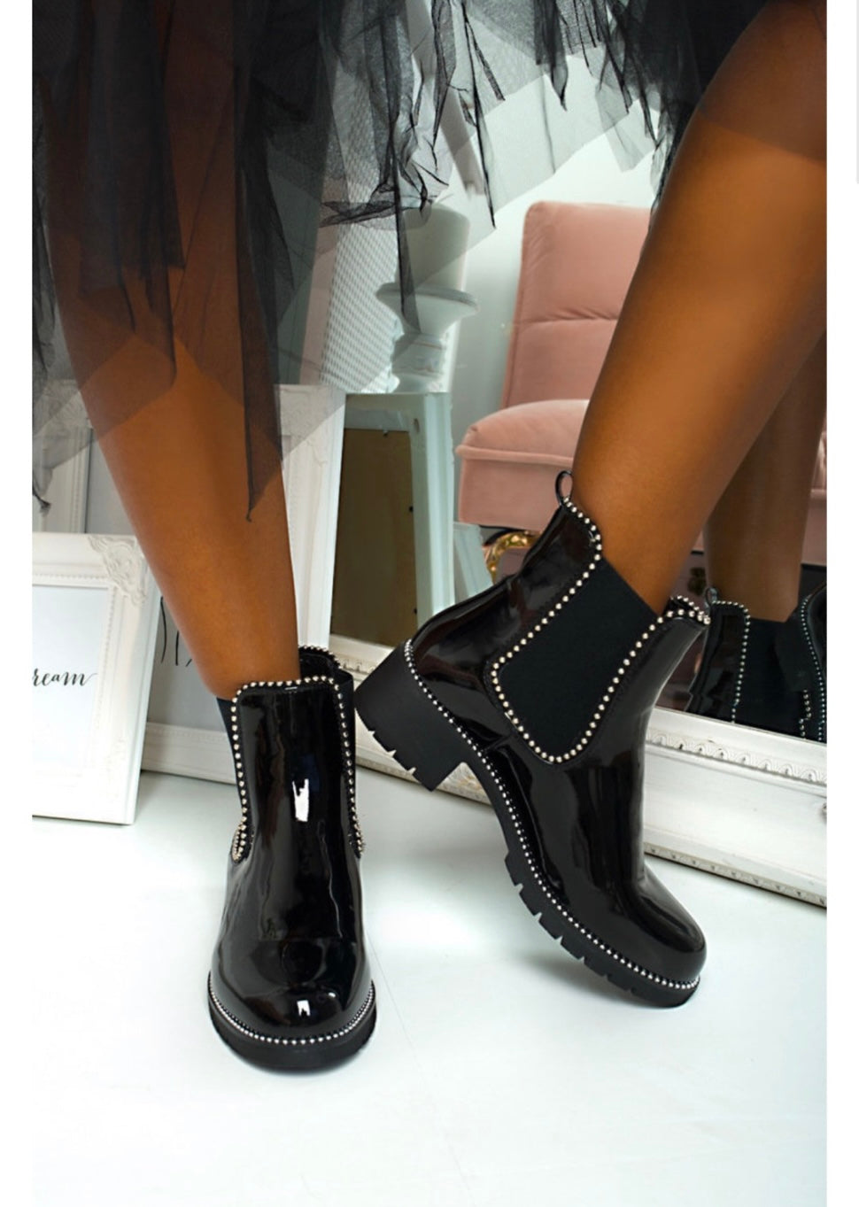 Womens Patent black ankle boots