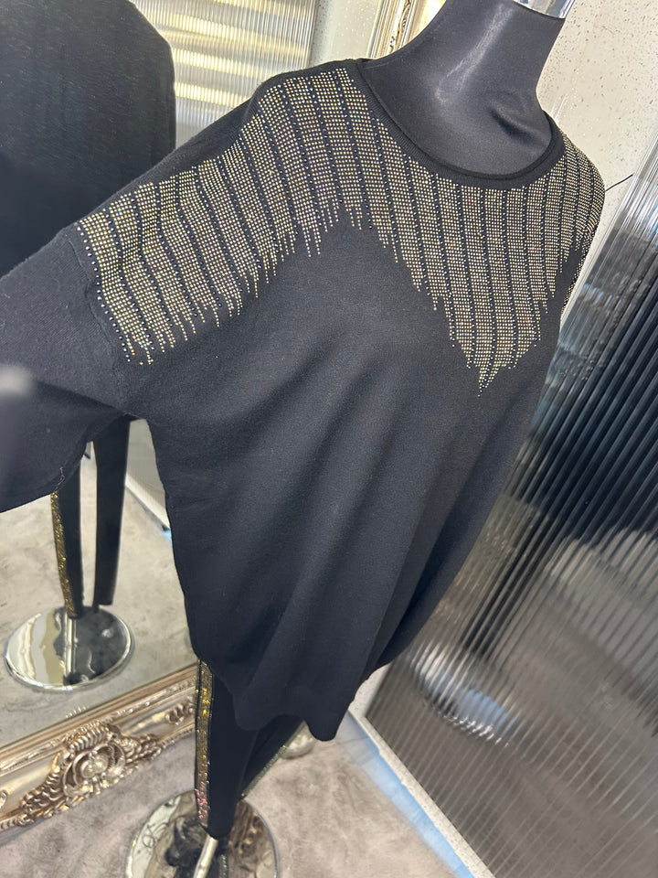 Crystal detailed black legging lounge set 