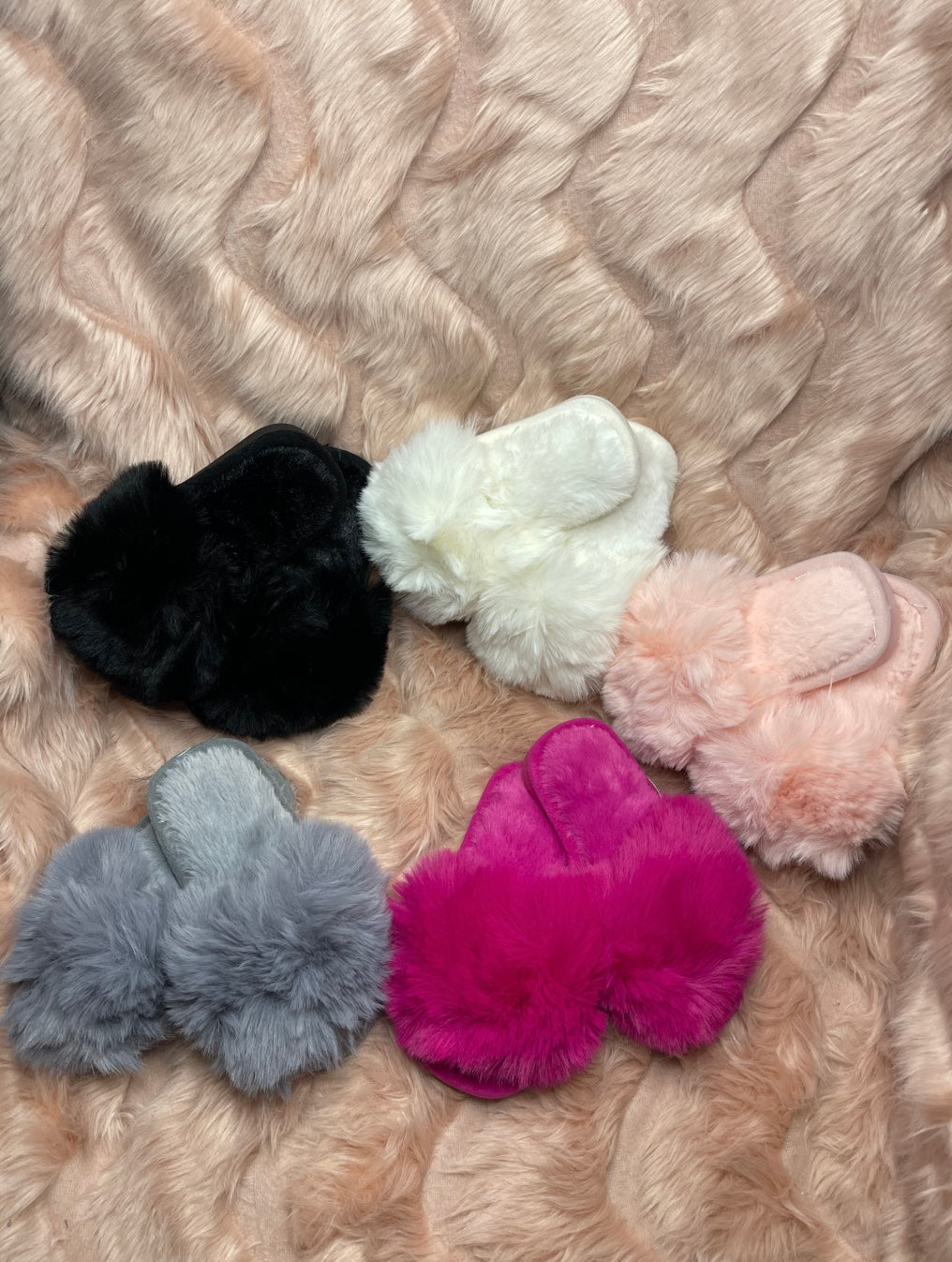 a choice of faux fur open toe slider slippers for kids
