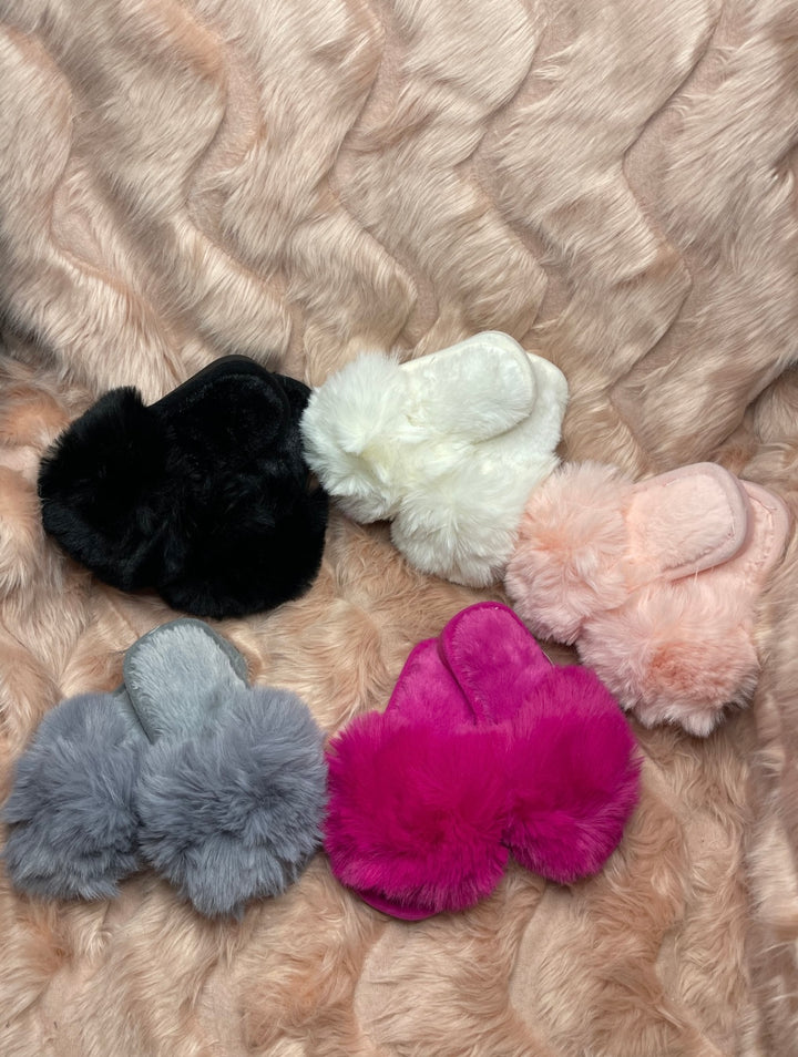 a choice of faux fur open toe slider slippers for kids