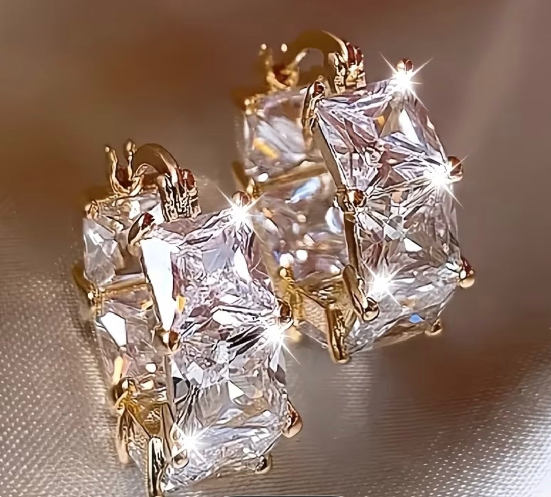 Princess cut crystal hoop earrings with sparkling square stones
