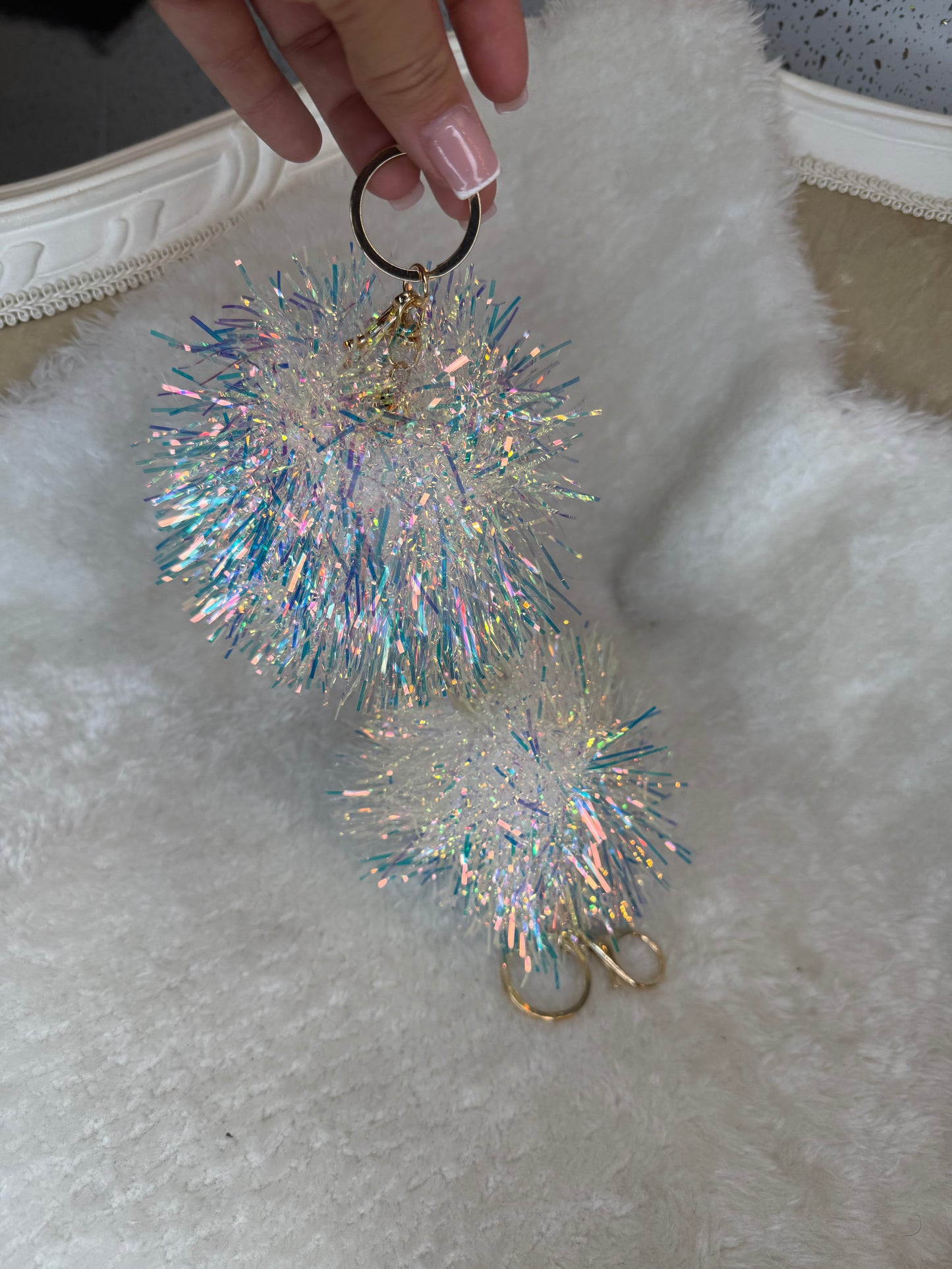 Sparkly Pom Pom key ring