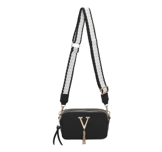 Gold detailed v crossbody bag