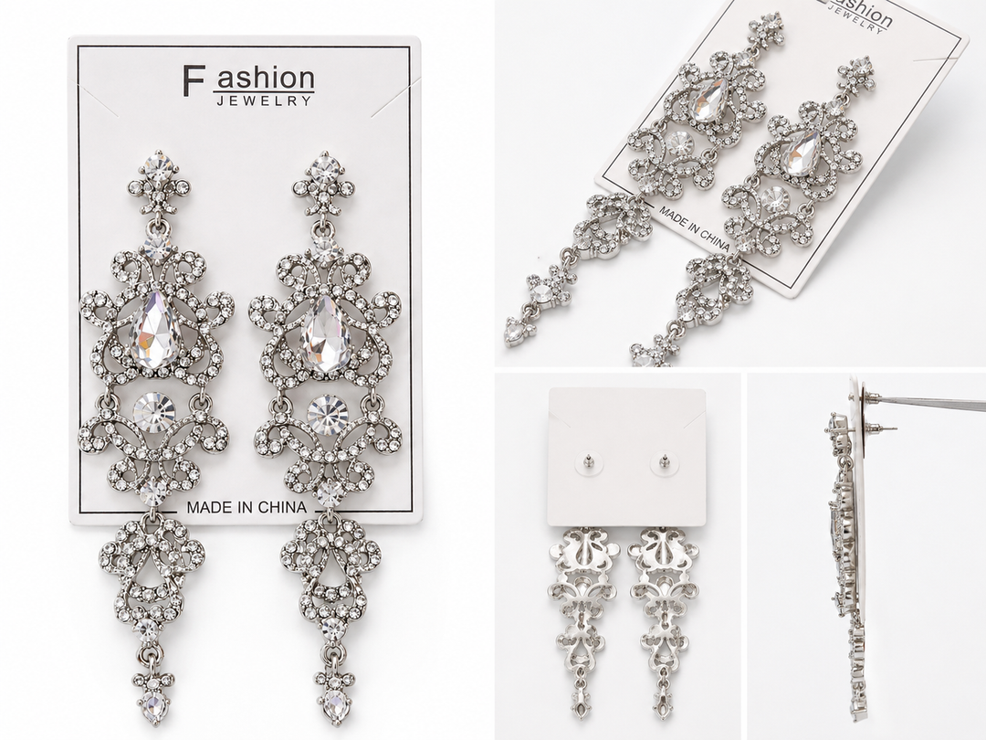     Silver crystal chandelier drop earrings 