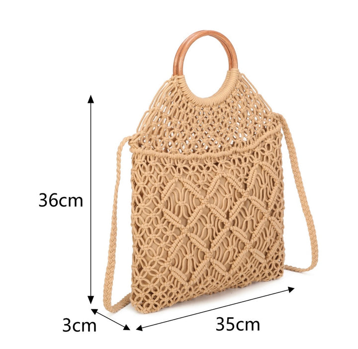 Woven handbag with measurements 