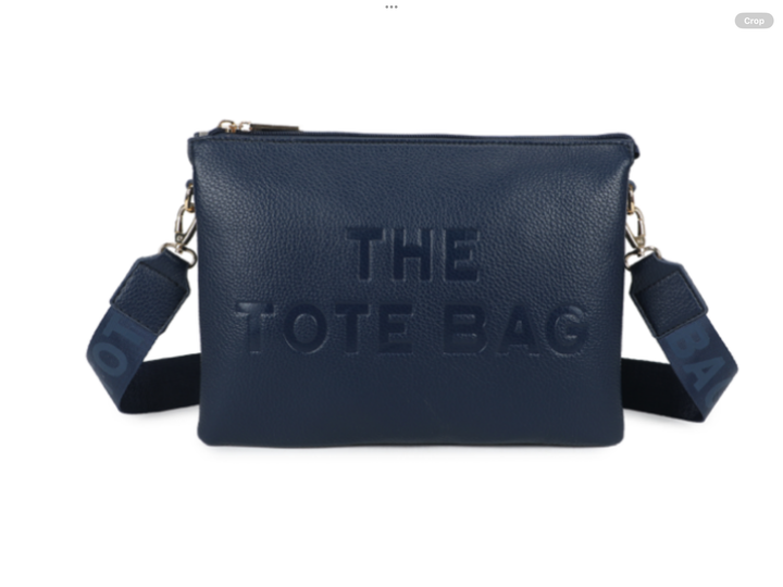 Navy blue tote bag with &
