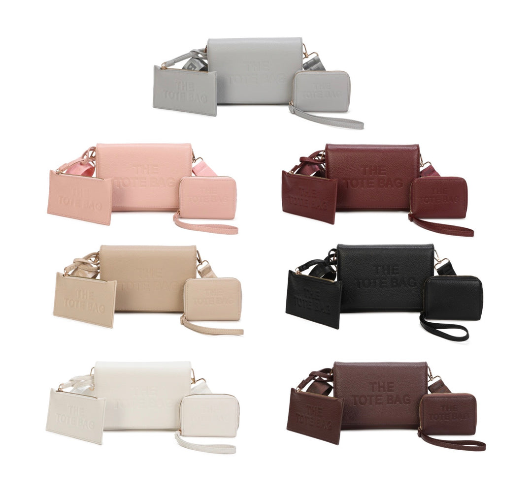 3 piece crossbody clutch bag set with matching purse and coin pouch in multiple colours