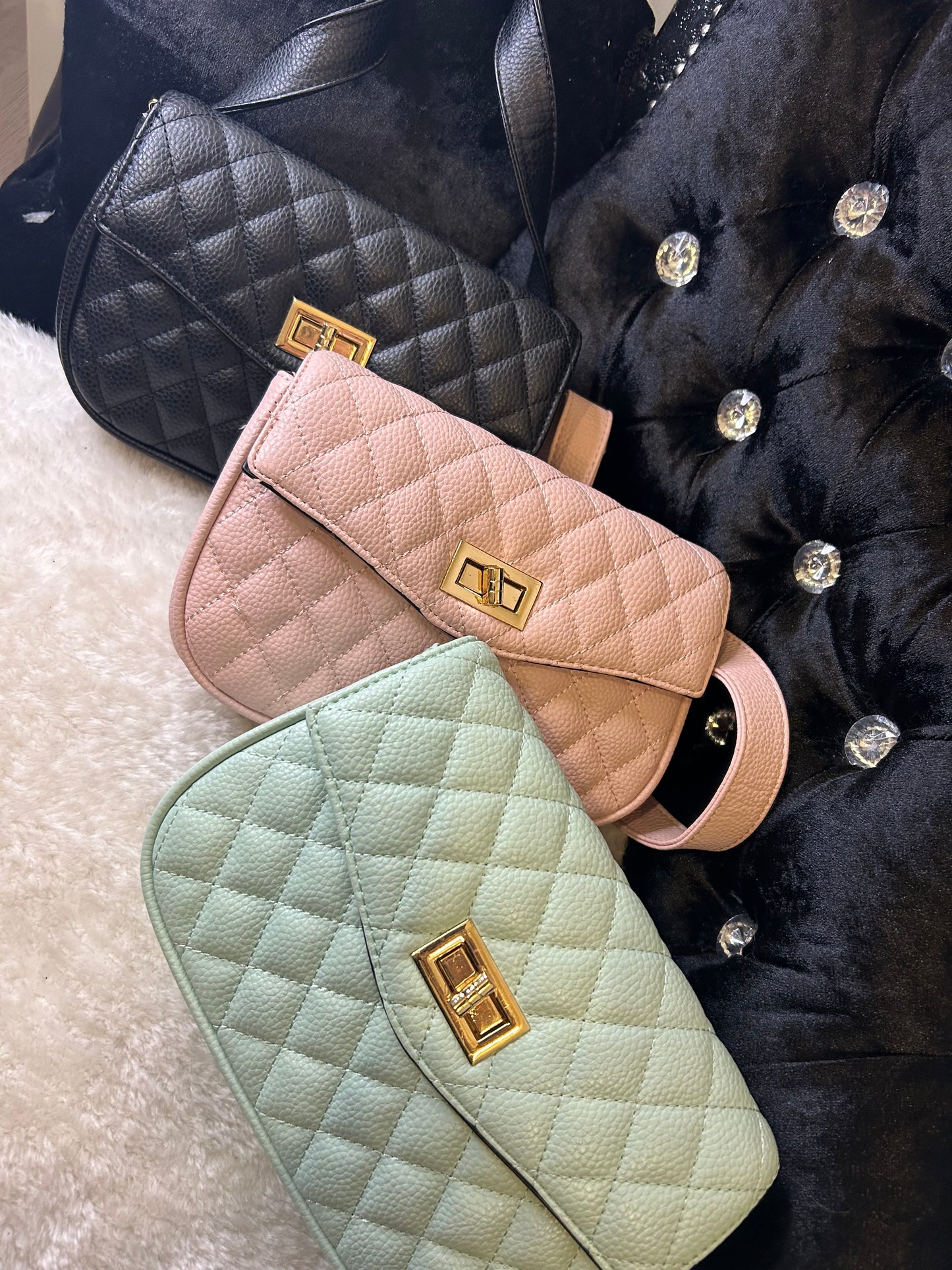 Quilted gold detail crossbody bags