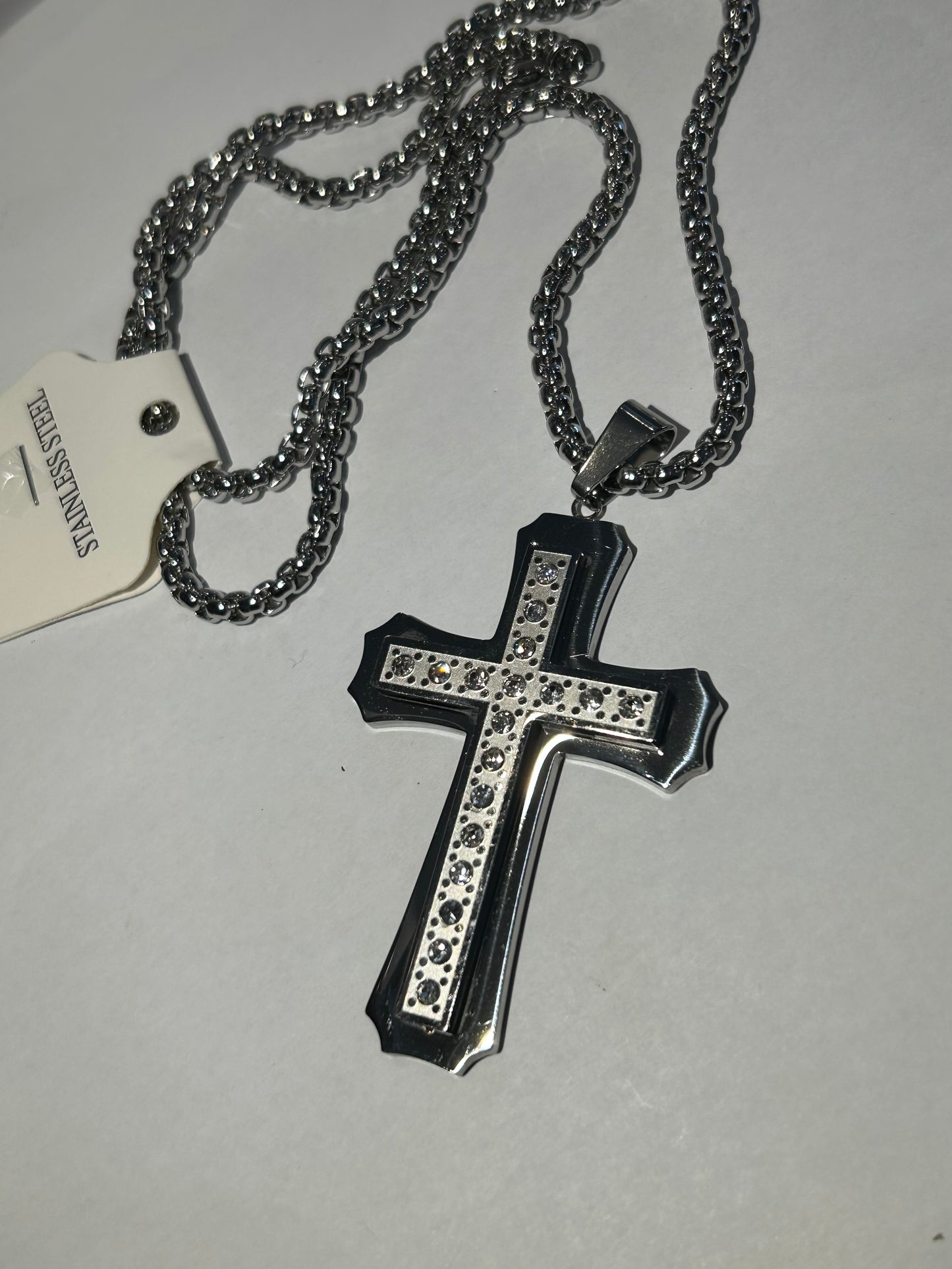 Large chunky crystal cross shaped pendant