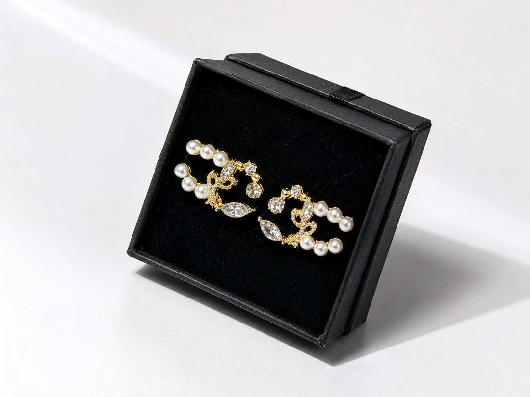 Gold Pearl Crystal Statement Earrings | Elegant Glam Earring