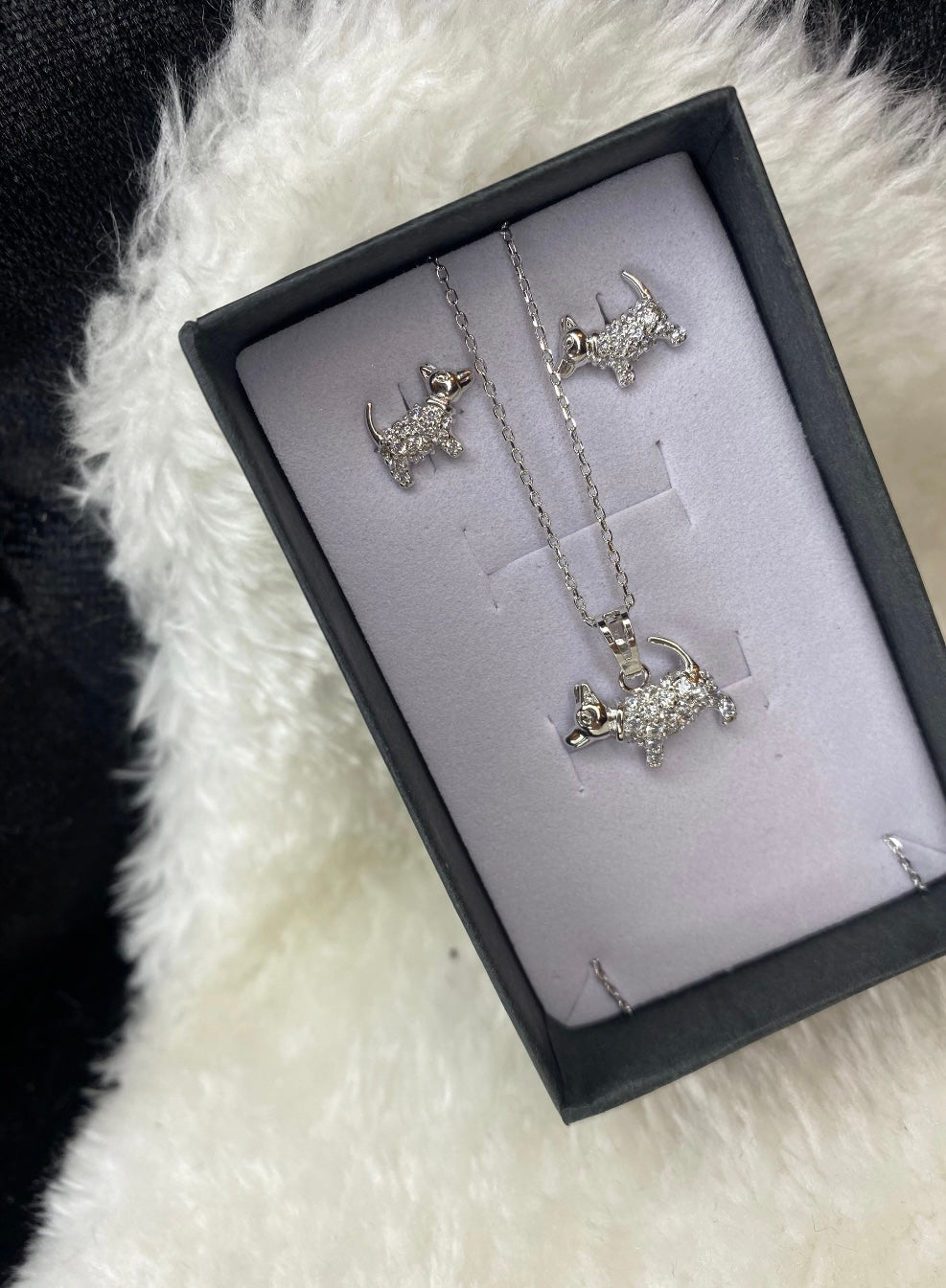 Crystal dog necklace and earring set