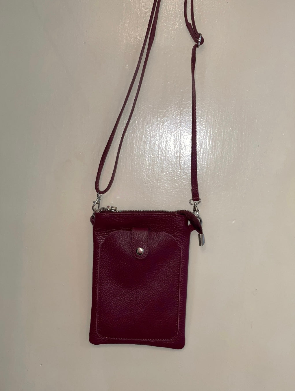 Burgundy Leather crossbody small satchel bag