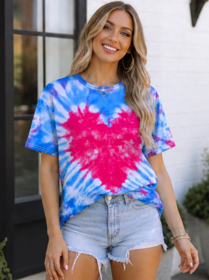 Blue &amp; Pink Tie Dye Heart Oversized T-Shirt