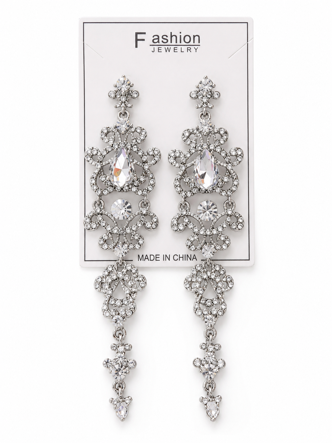     Silver crystal chandelier drop earrings 