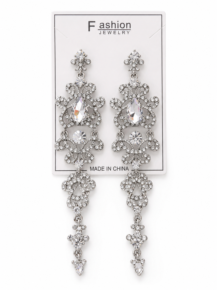     Silver crystal chandelier drop earrings 