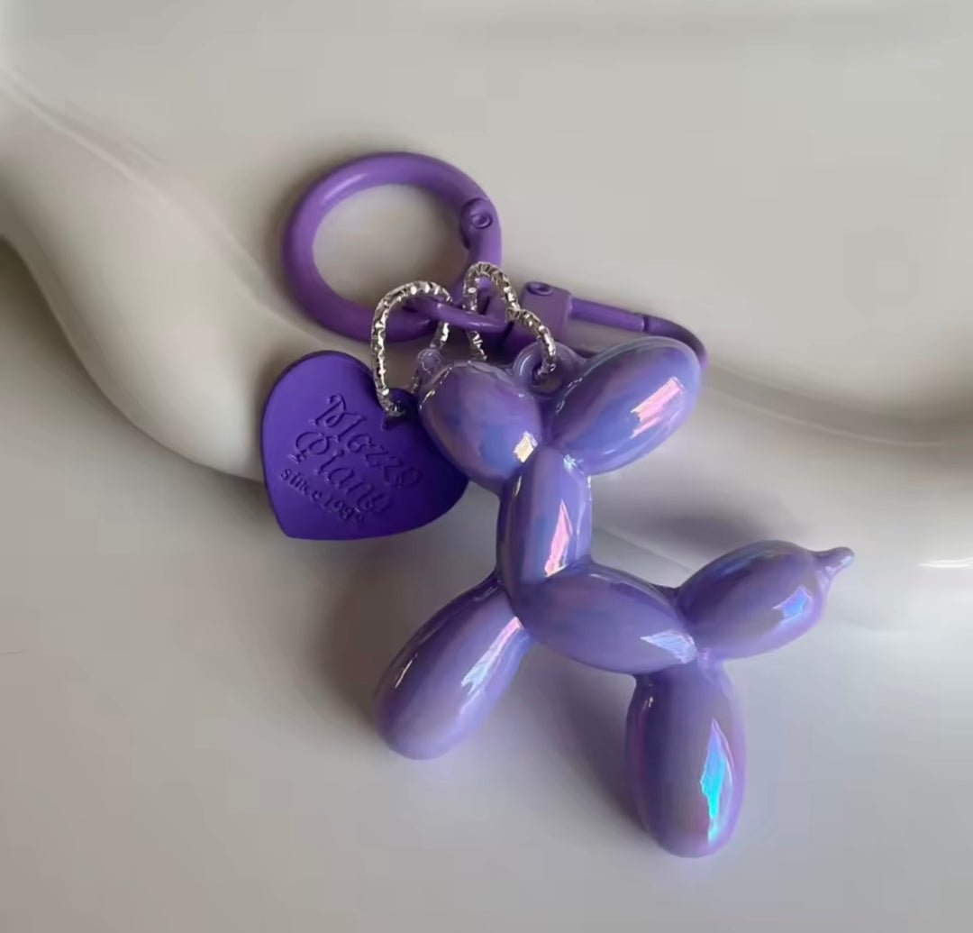 Balloon dog keyring charm with heart tag