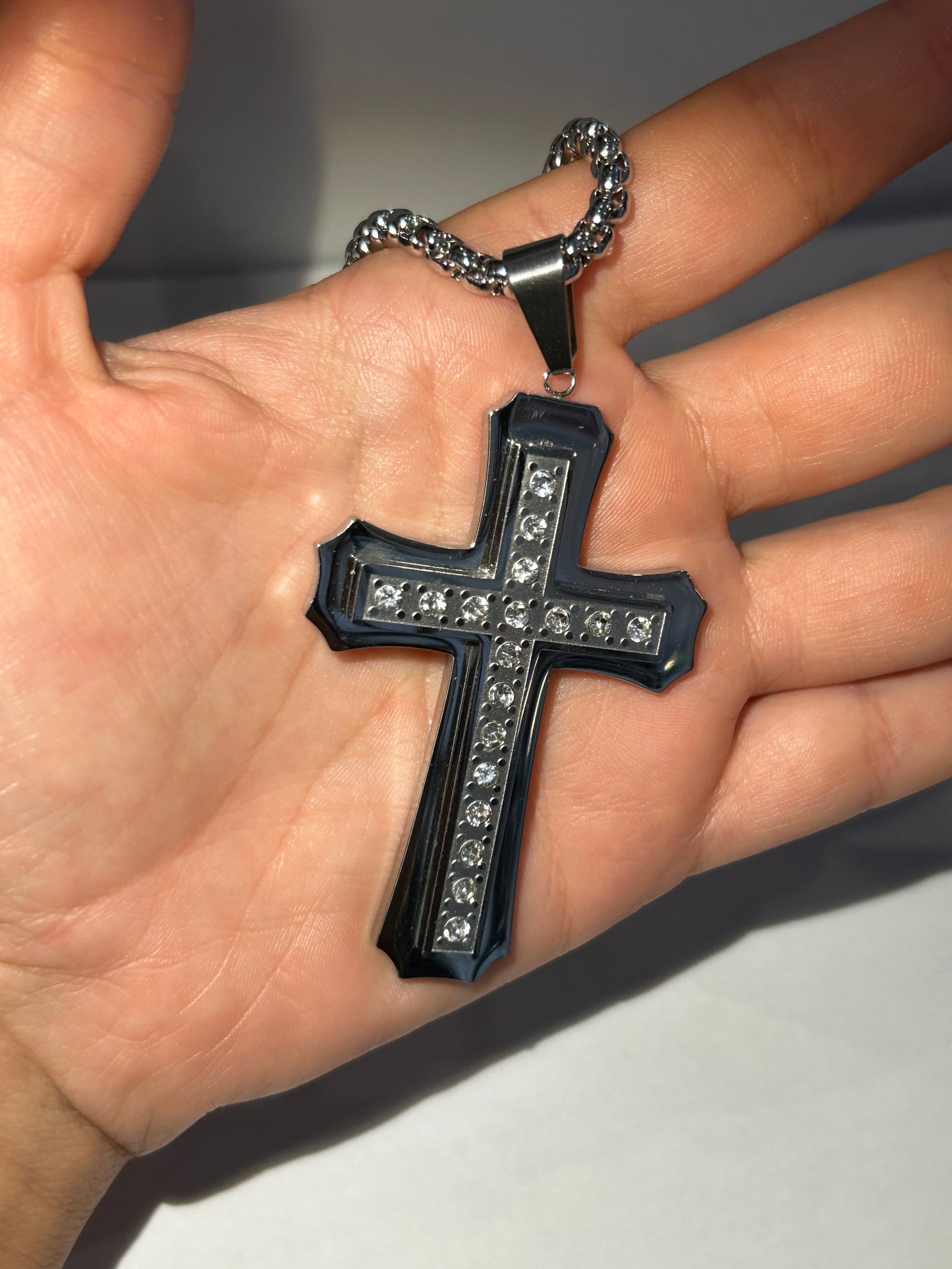 Large chunky crystal cross shaped pendant